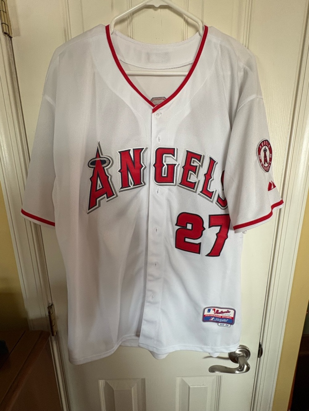 Majestic White and Red Angels Baseball Jersey #27